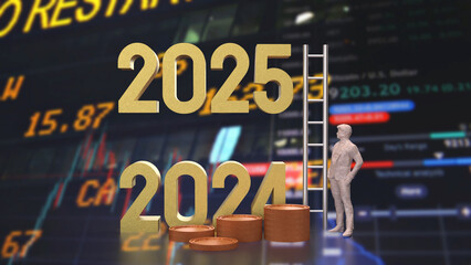 The Number 2024 and 2025 for Business concept 3d rendering.