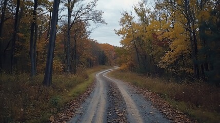 Fototapeta premium Winding Dirt Road Through Autumn Forest