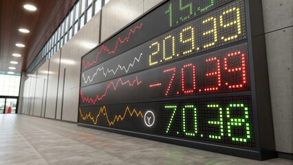 Currency Exchange Rates Displayed on LED Screen in Modern Lobby. Generative AI