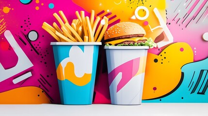 Overflowing Fries Containers and Burger