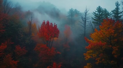 Misty Forest with Autumn Foliage