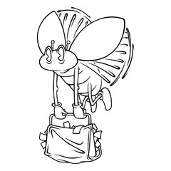 coloring illustration of lady bug carrying bag