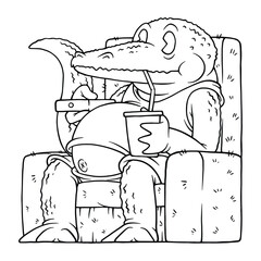 coloring illustration of cartoon crocodile sitting on the couch