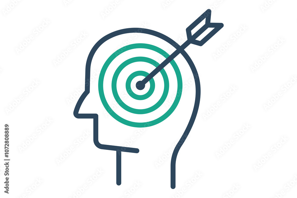 Aufkleber purpose icon. line icon style. head with target. icon related to motivation. success elements vector