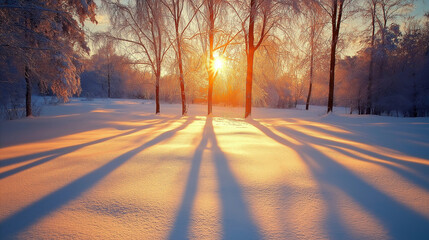 Snow-covered landscape at dawn