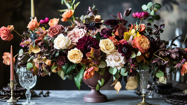 Beautiful autumn flowers bouquet, autumnal botanical home decor and floral arrangement, English countryside style and florist design for floral shop, flower arranging workshop or classes idea