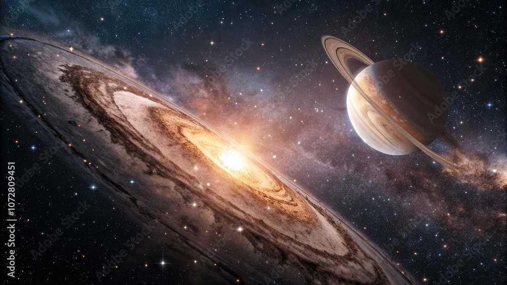 Canvas Prints close-up of glowing planet disk floating in space, serene beauty of the universe with ample copy spa