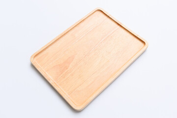 brown wooden tray isolated on white background