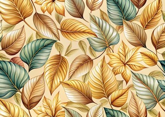 Retro Style Illustration of a Bright Background with Beige Leaves Pattern Ideal for Nature-Themed Designs, Wallpapers, and More