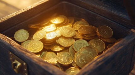 Gold coins spilling out of a treasure chest, symbolizing financial success