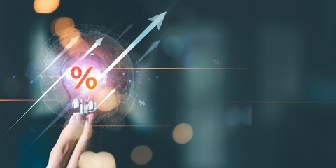 concept interest rates and dividends ,investment growth percentage and interest on deposits ,increase in interest rates ,Retirement returns ,increase of business profits,finance and investment