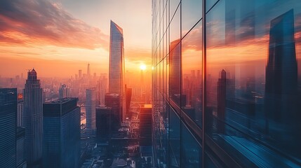 Obraz premium City skyline captures stunning sunset reflections