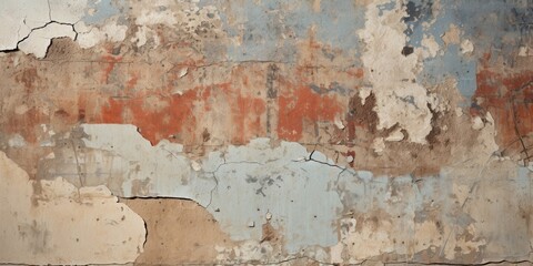 Obraz premium Weathered Wall With Layers of Peeling Paint, Revealing the Underlying Layers of Time and Wear