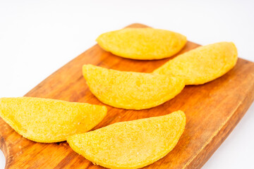 Delicious traditional Colombian empanadas with spicy sauce
