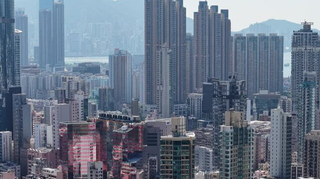 skyline of yau tsim mong district, hong kong July 5 2022