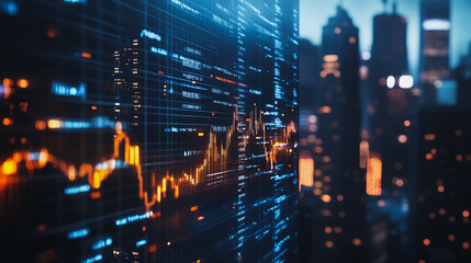 Obraz premium Smart digital Innovation Business skyscrapers in the Financial District with connection network reciprocity over the cityscape. of future smart wireless digital city and social media networking