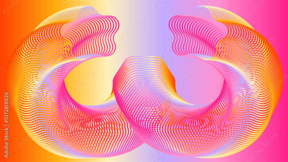 Poster abstract background features swirling hypnotic pattern of pink yellow and blue lines intertwine and 