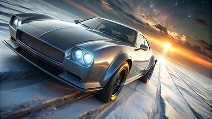 Naklejka premium Need for speed car racing game in city light 