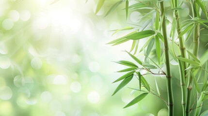 Obraz premium Green Bamboo Leaves on blur background with space for text