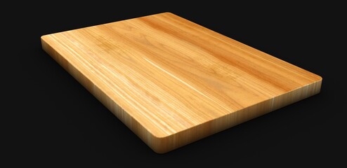 Cutting wooden board or tray isolated on black background top view. Rustic countertop of timber surface.