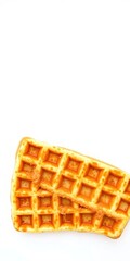 Crispy waffle with golden grid pattern on white background, white, breakfast, background