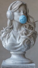 Classic Meets Contemporary: Statue with Bubble and Beats,クラシックと現代の出会い：バブルとビートの女神像.Generative AI