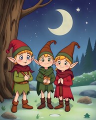 Naklejka premium illustration de petits lutin à l'extérieur en plein hiver dans la neige 