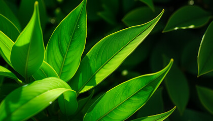 Obraz premium Shiny green leaves isolated with white highlights, png