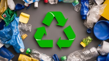 Recycling Concept with Plastic Waste and Green Symbol