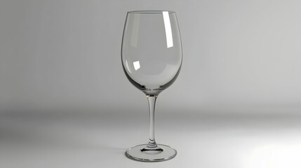 Fototapeta premium A single, empty, clear glass wine glass sits on a white background.