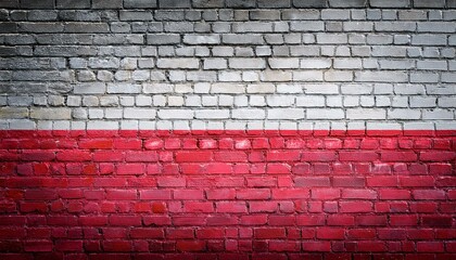 Fototapeta premium ポーランドの国旗がペイントされたレンガの壁。(Brick wall painted with the Poland flag.) 