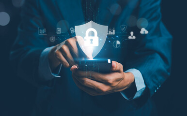 lock mark cybersecurity internet, protect attacks from a hacker. concept of password privacy on an online system, secure data from crime, virus cyber. cyber security technology digital information.
