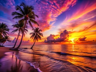 Serene Summer Sunset Over the Ocean with Vibrant Colors Reflecting on Calm Waves, Evoking the Essence of Sun and Sea in a Perfect Summer Evening Setting