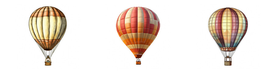 Fototapeta premium Hot Air Balloons in Different Patterns Floating in a Clear Sky, Capturing the Joy of Adventure and Freedom in the Open Air