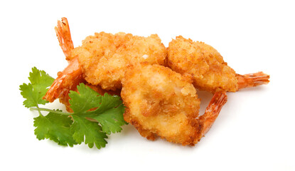 Stack butterfly shrimps on white background