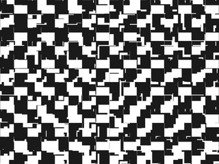 Error digital concept. Black random shapes on white background. Wrong lines and blocks. Video distortion effect. Abstract pixels and noise. Vector illustration.