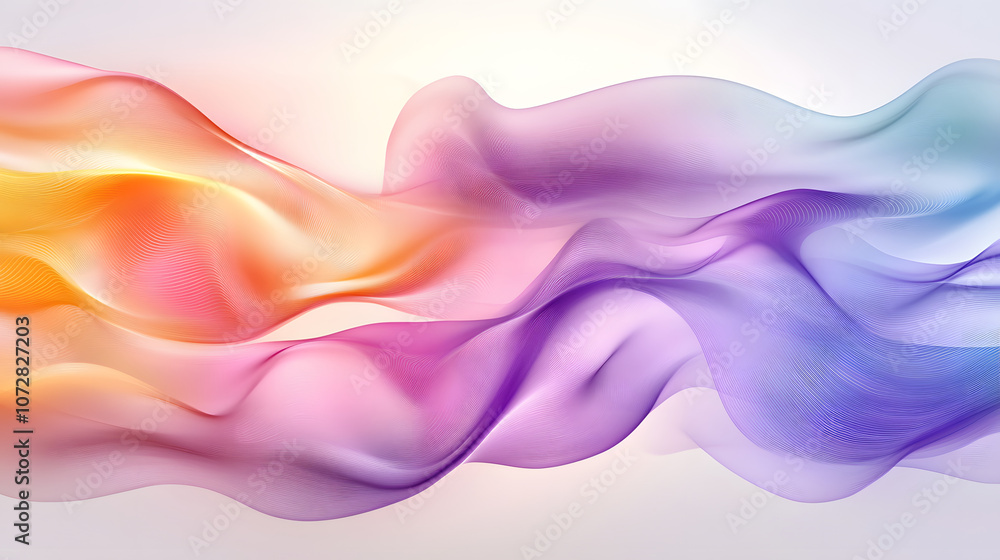 Poster Abstract waves of color blend harmoniously, creating a serene and vibrant visual experience with flowing layers of orange, pink, and purple hues.