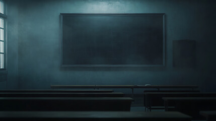 Speculation written on dusty chalkboard, darkened classroom, 8k, hyper realistic, real life based.