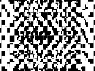 Error digital concept. Black random shapes on white background. Wrong lines and blocks. Video distortion effect. Abstract pixels and noise. Vector illustration.