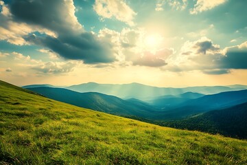 Majestic sunset in the mountains landscape. Dramatic sky. Carpathian, Ukraine, Europe. Beauty world.
