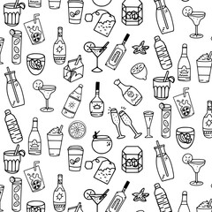 beverages doodle seamless pattern background