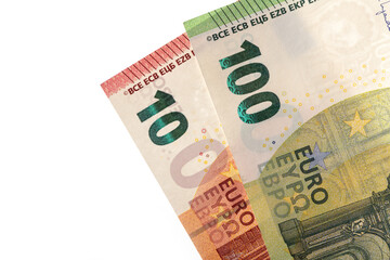 Banknotes in denominations of 10 and 100 euros