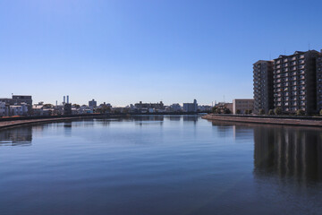 Naklejka premium 鶴見川（神奈川県横浜市鶴見区）