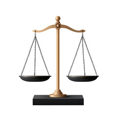 balanced scale symbolizing justice and fairness, featuring gold frame and black pans, representing equality and law