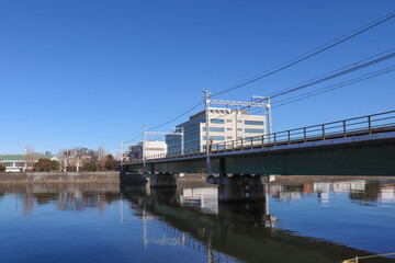 鶴見川と鶴見川橋梁（神奈川県横浜市鶴見区）