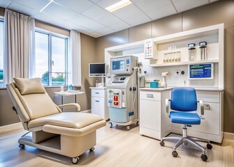 Sleek Dialysis Machine in a Clean and Organized Treatment Area for Medical Professionals and Patients Seeking Advanced Healthcare Solutions