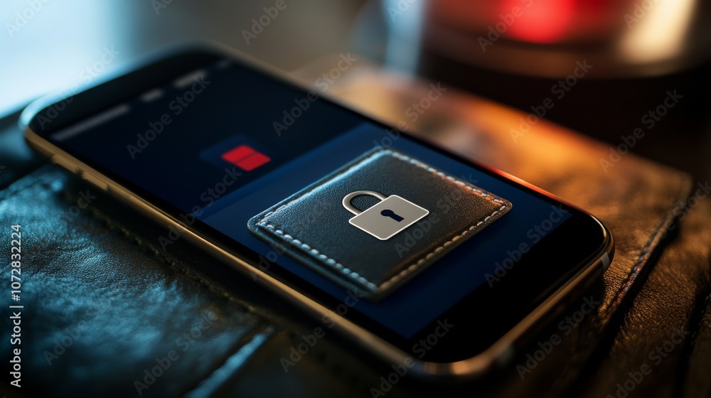 Aufkleber digital wallet security : a smartphone displaying a wallet app with a lock symbol, representing digi