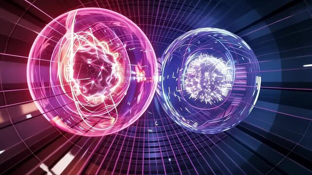 A sense of tension can be felt as the two quarks face off with their opposite charges.