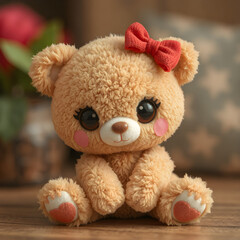 Obraz premium Una linda osita con un moño rojo muy tierno