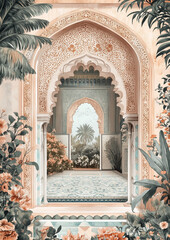 beautiful arch with flowers for wedding invitation background, wedding backdrops, Islamic